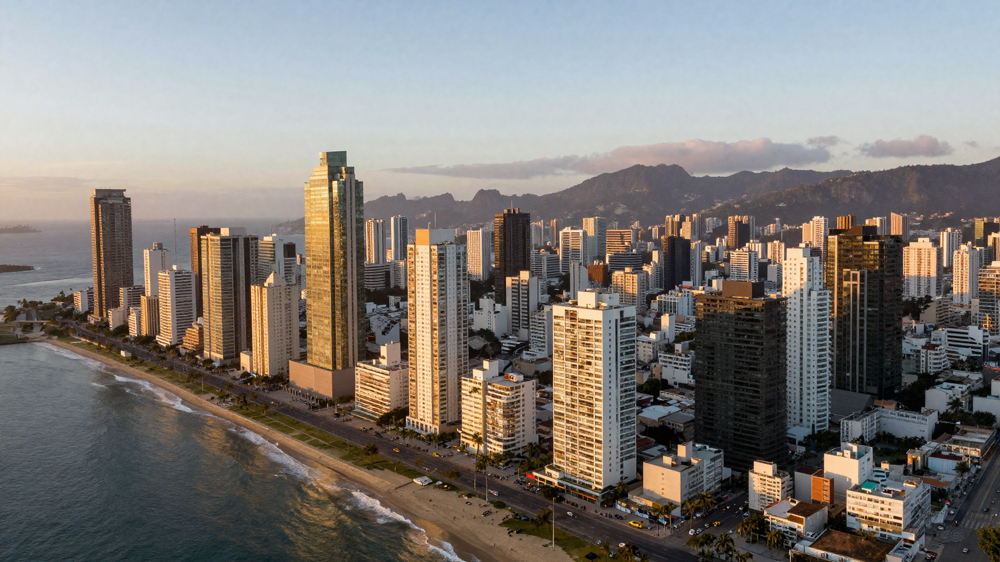Skyline de Ciudad de Panamá al atardecer desde la bahía