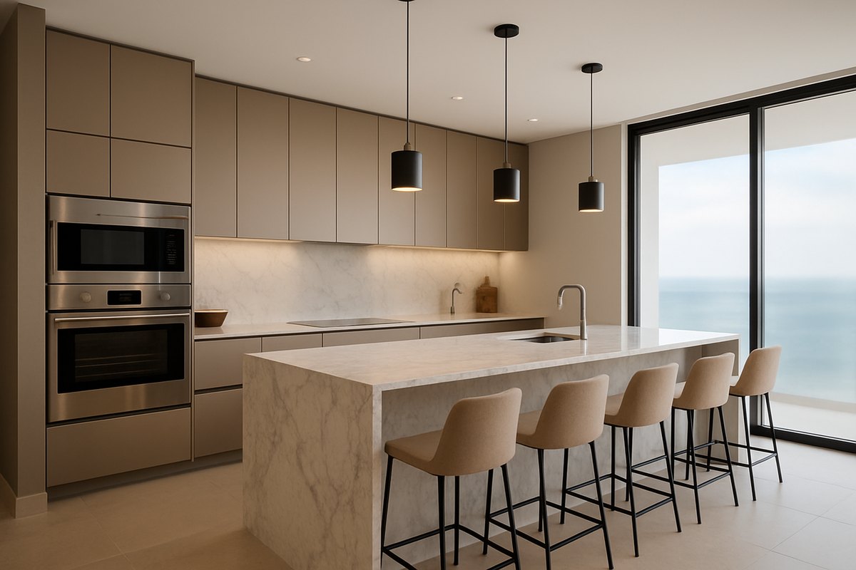 Cocina abierta de diseño del penthouse